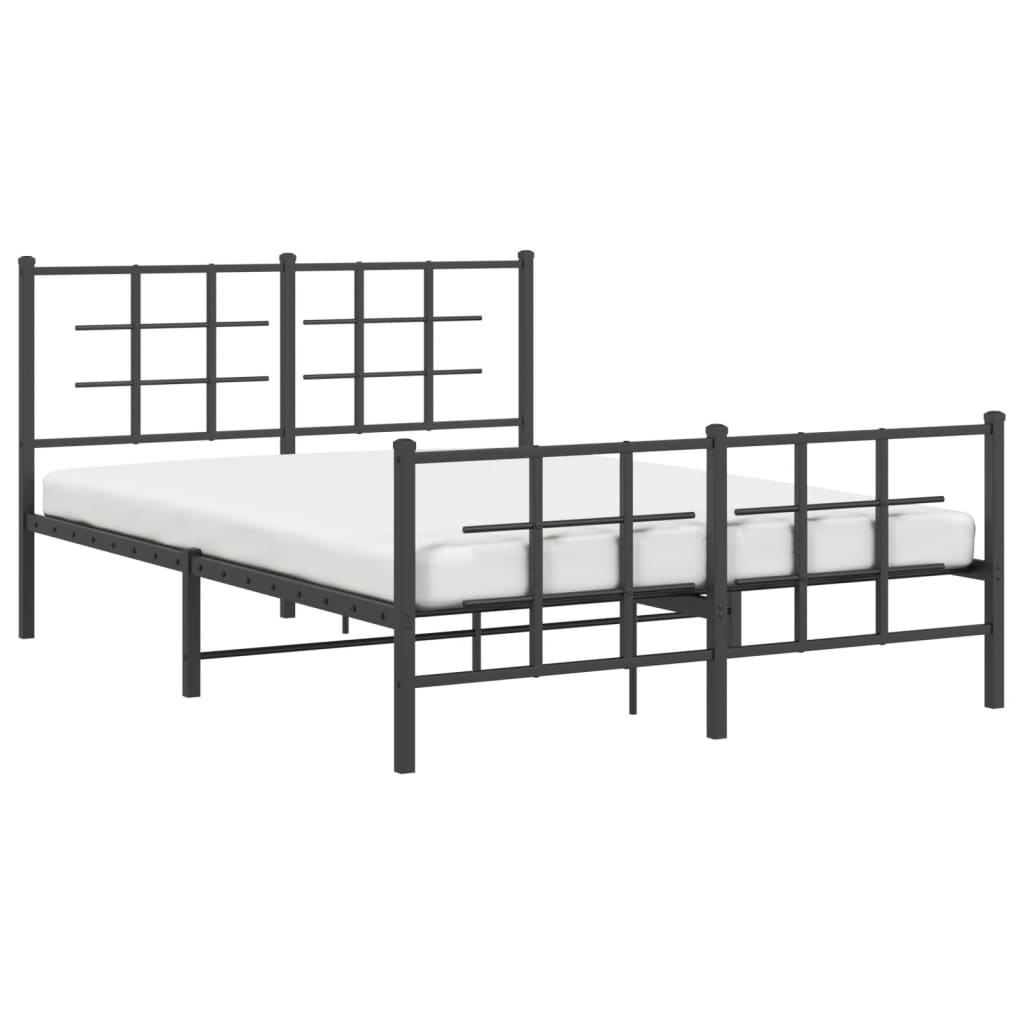 vidaXL Metalowa rama łóżka z wezgłowiem i zanóżkiem, czarna, 135x190cm