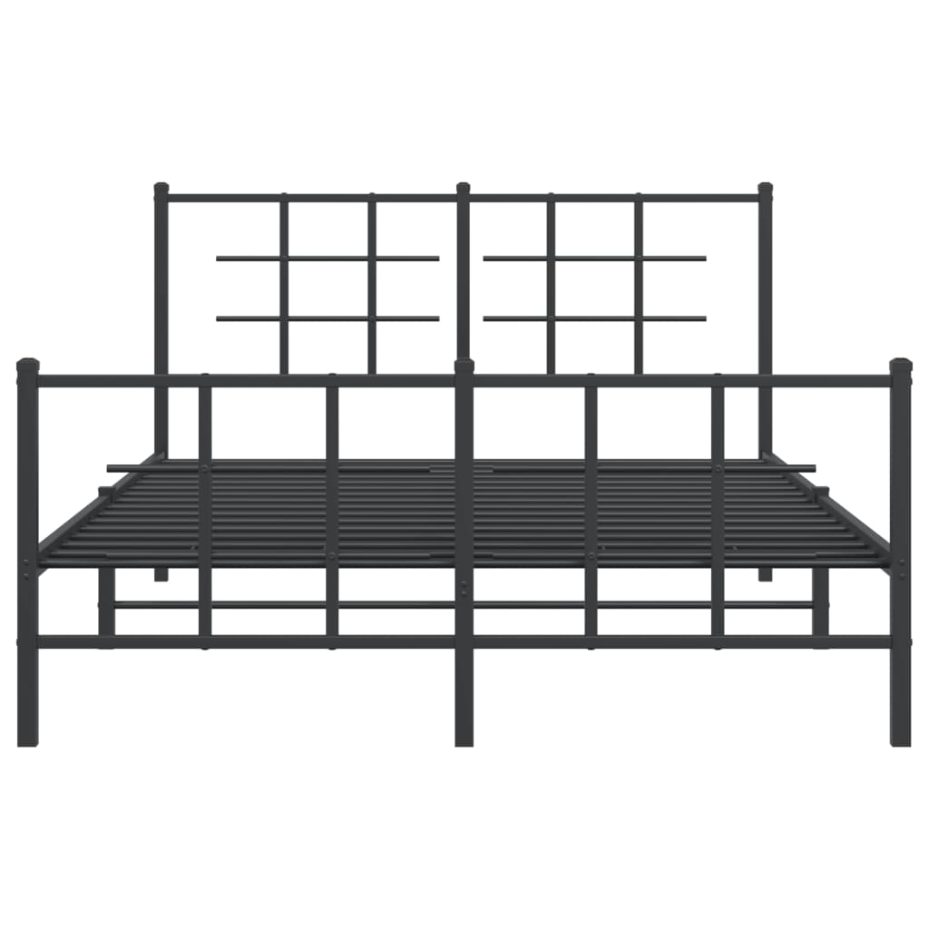 vidaXL Metalowa rama łóżka z wezgłowiem i zanóżkiem, czarna, 135x190cm