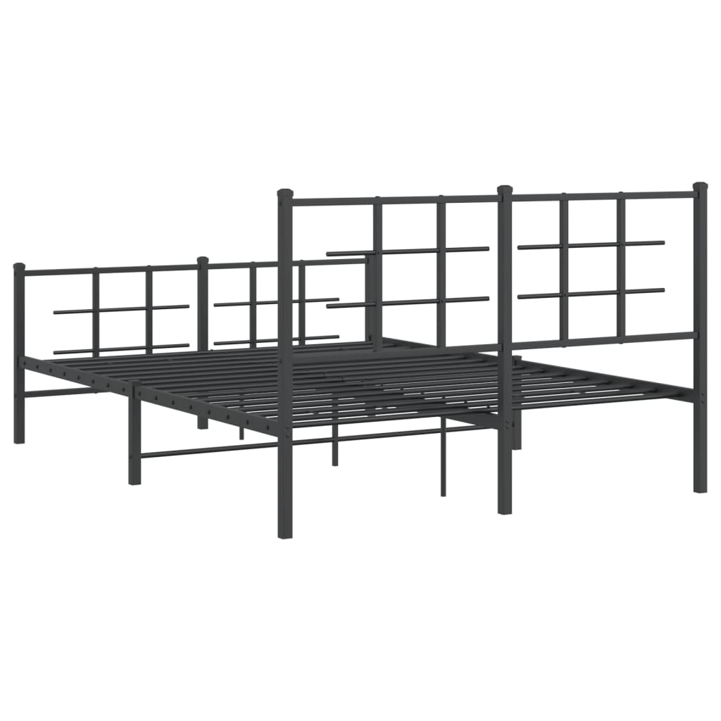 vidaXL Metalowa rama łóżka z wezgłowiem i zanóżkiem, czarna, 135x190cm