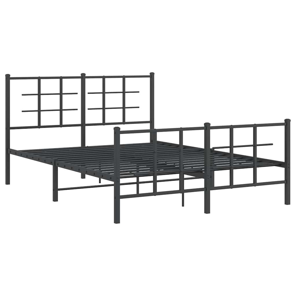 vidaXL Metalowa rama łóżka z wezgłowiem i zanóżkiem, czarna, 140x190cm