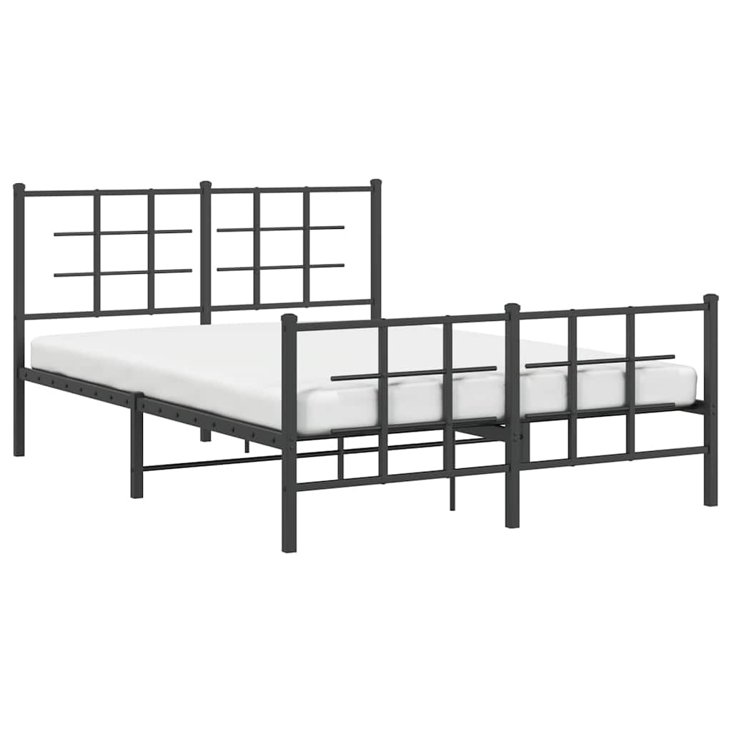 vidaXL Metalowa rama łóżka z wezgłowiem i zanóżkiem, czarna, 140x190cm