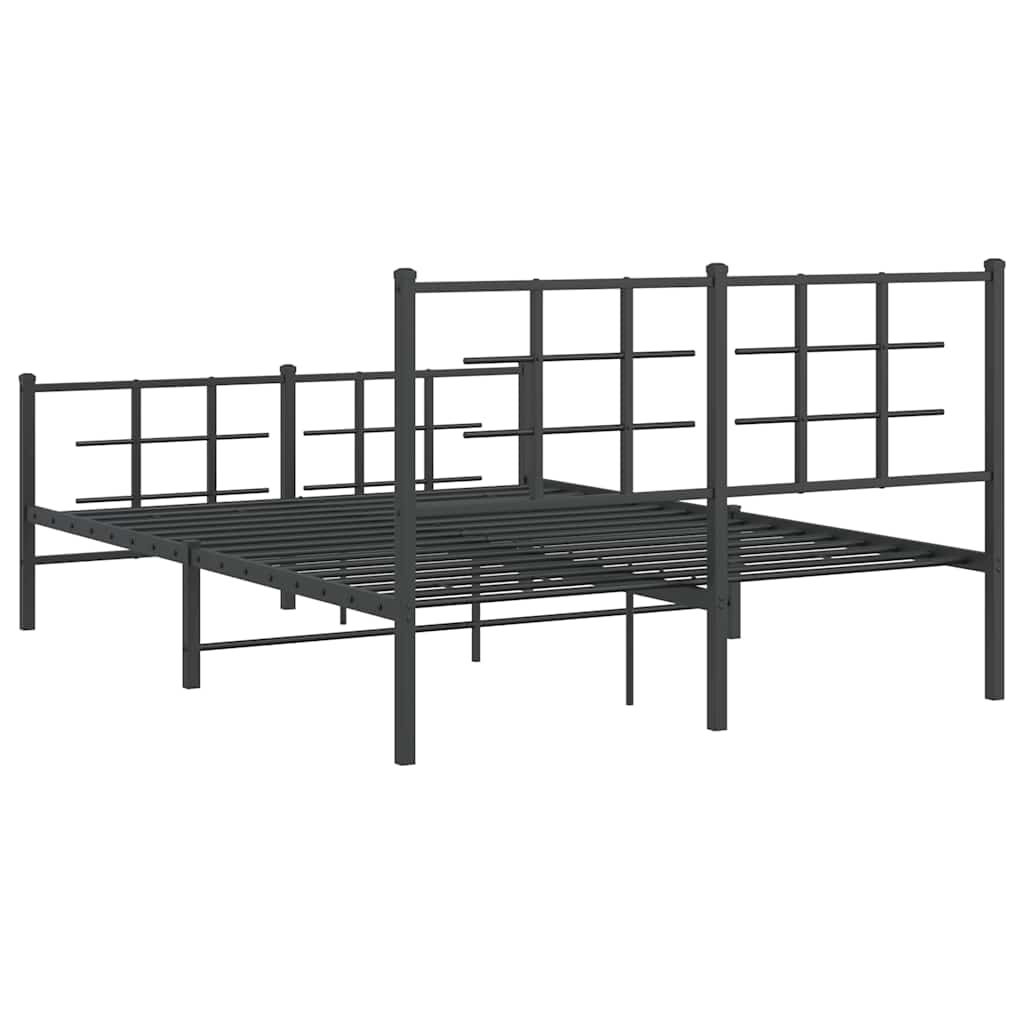 vidaXL Metalowa rama łóżka z wezgłowiem i zanóżkiem, czarna, 140x190cm