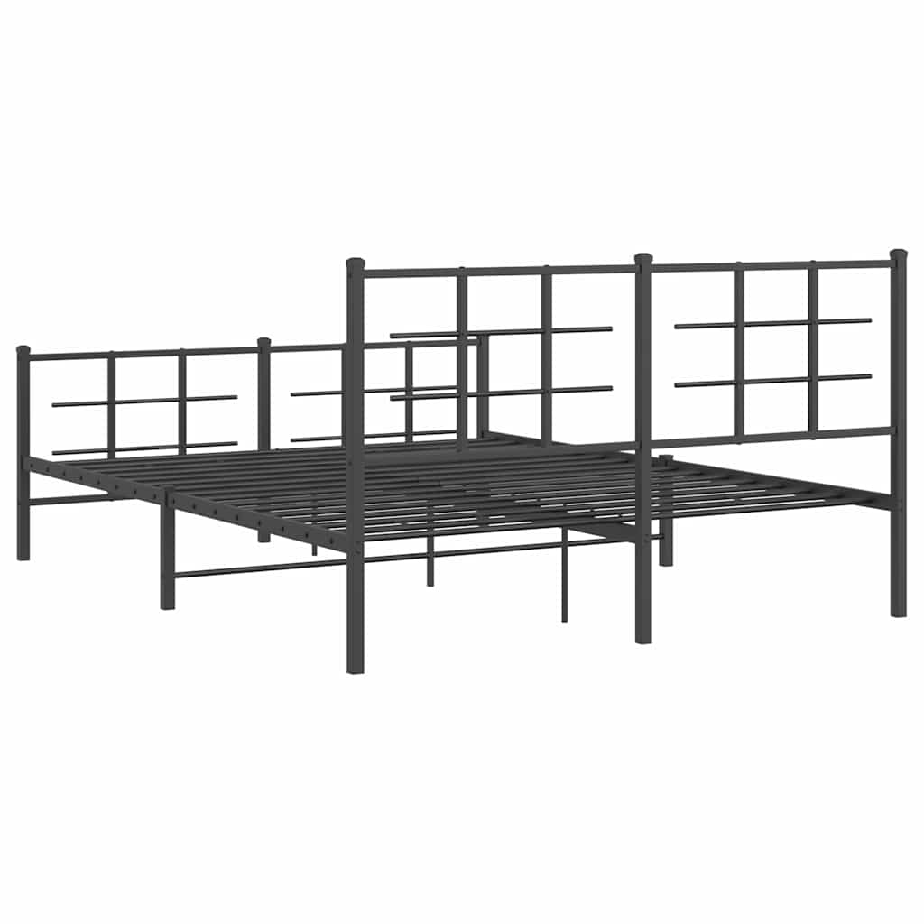 vidaXL Metalowa rama łóżka z wezgłowiem i zanóżkiem, czarna, 150x200cm