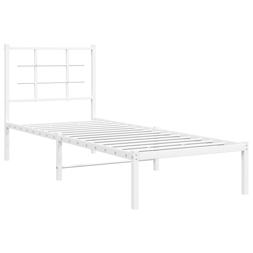 vidaXL Metalowe łóżko z wezgłowiem, bez materaca, białe, 75x190 cm