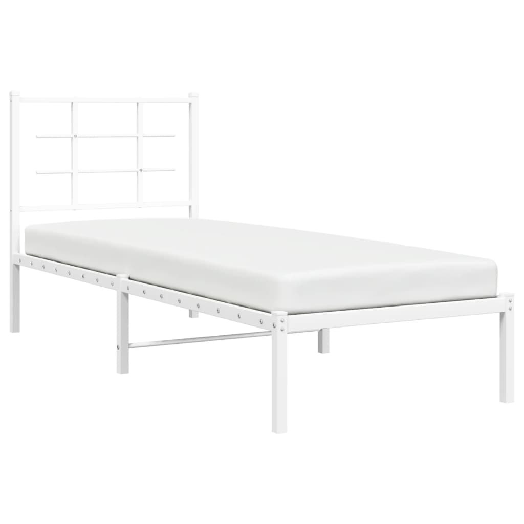 vidaXL Metalowe łóżko z wezgłowiem, bez materaca, białe, 75x190 cm