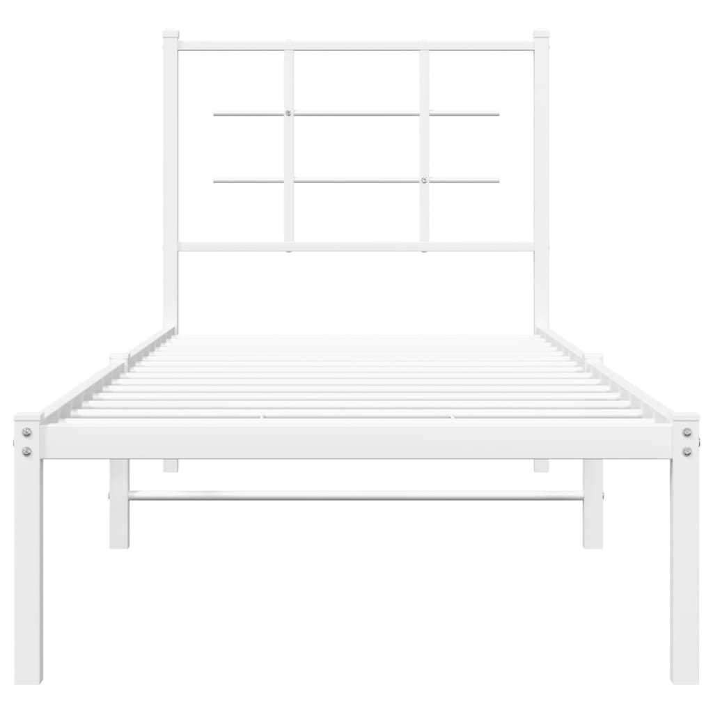vidaXL Metalowe łóżko z wezgłowiem, bez materaca, białe, 75x190 cm