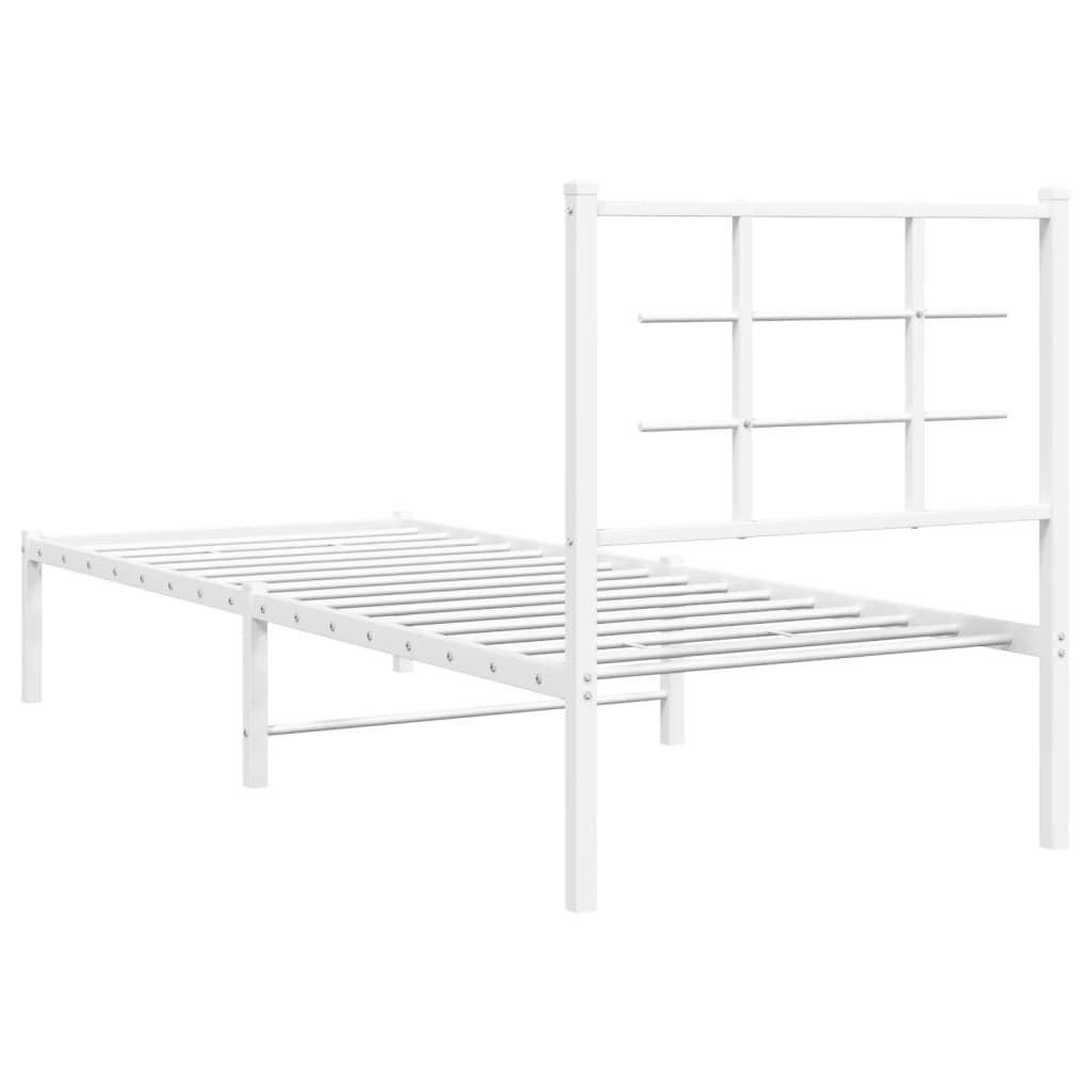 vidaXL Metalowe łóżko z wezgłowiem, bez materaca, białe, 75x190 cm