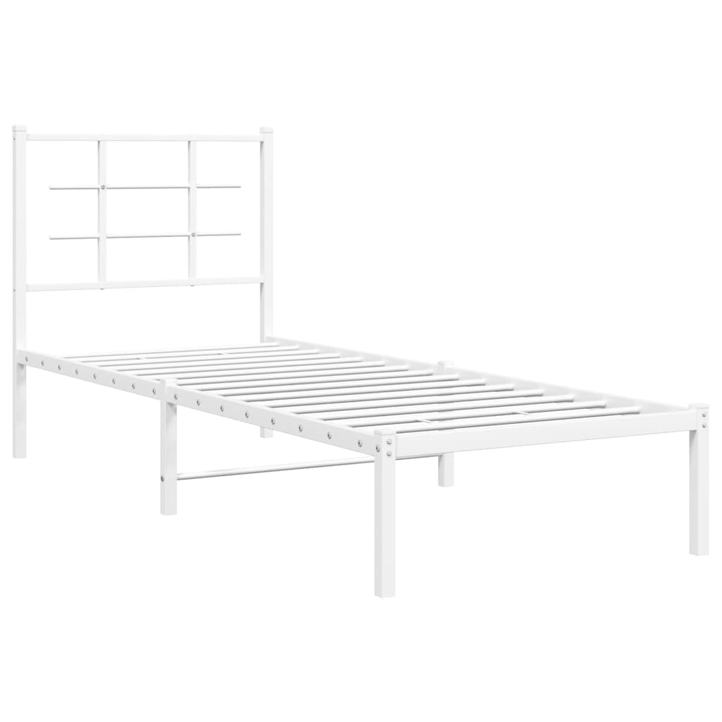 vidaXL Metalowa rama łóżka z wezgłowiem, biała, 80x200 cm