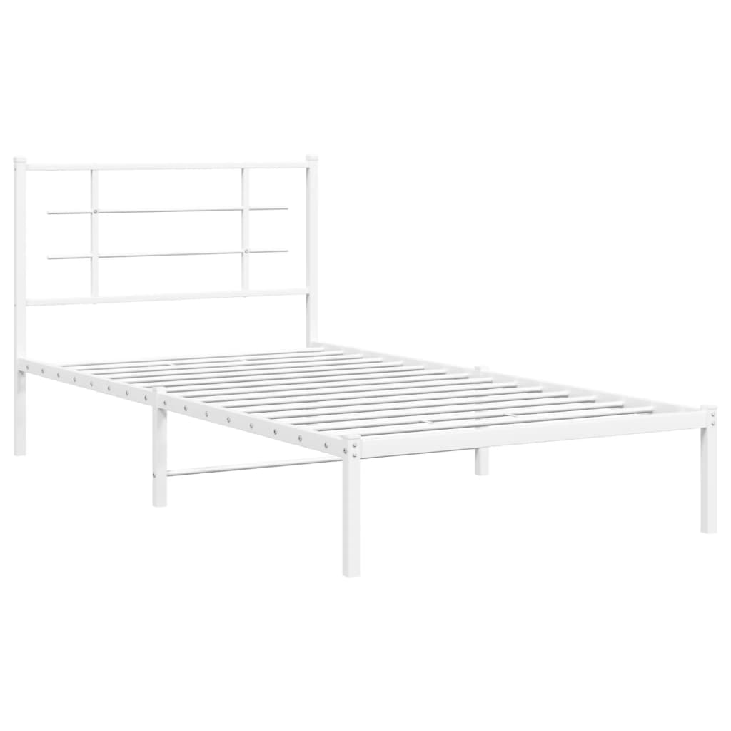 vidaXL Metalowa rama łóżka z wezgłowiem, biała, 107x203 cm