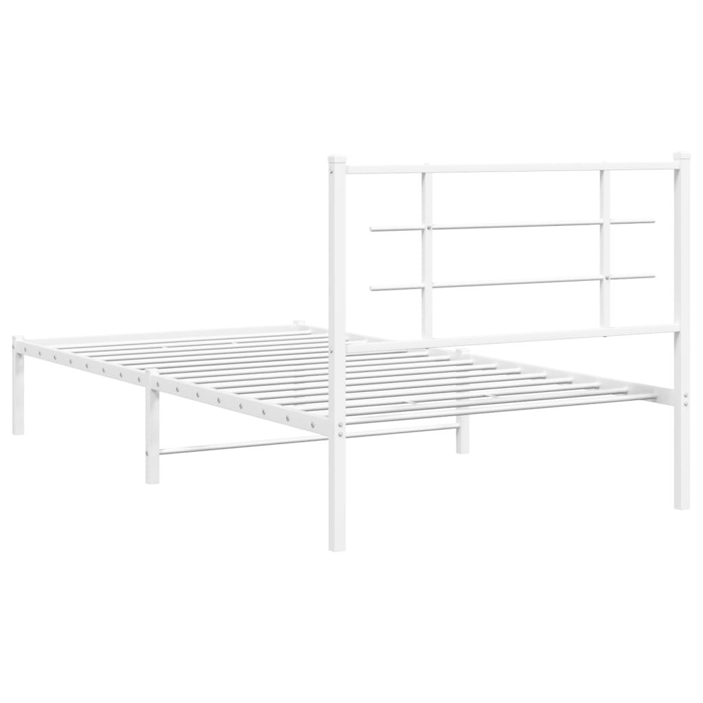 vidaXL Metalowa rama łóżka z wezgłowiem, biała, 107x203 cm