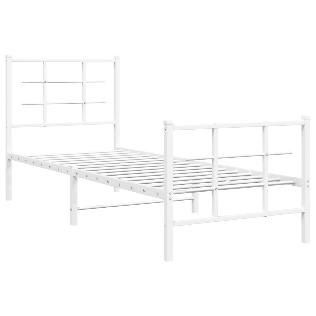 vidaXL Metalowa rama łóżka z wezgłowiem i zanóżkiem, biała, 75x190 cm