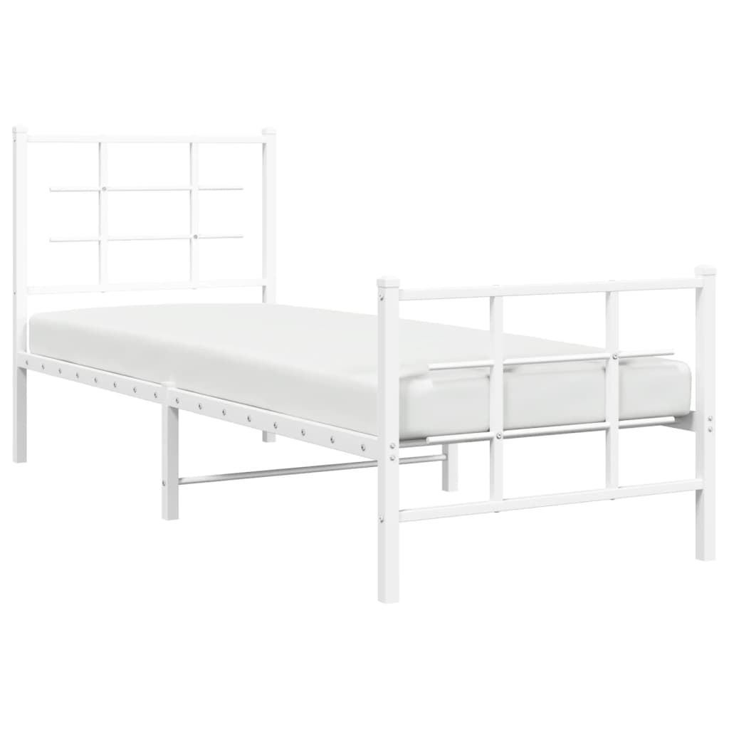 vidaXL Metalowa rama łóżka z wezgłowiem i zanóżkiem, biała, 75x190 cm