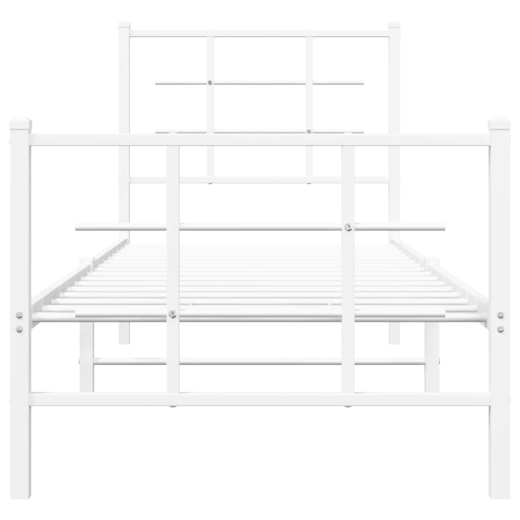 vidaXL Metalowa rama łóżka z wezgłowiem i zanóżkiem, biała, 75x190 cm