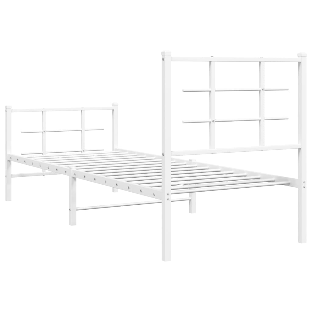 vidaXL Metalowa rama łóżka z wezgłowiem i zanóżkiem, biała, 75x190 cm