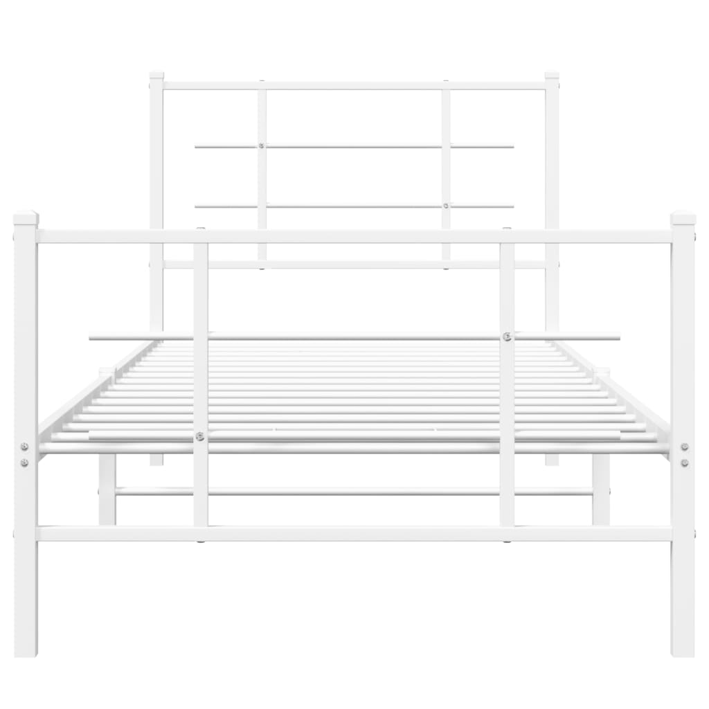 vidaXL Metalowa rama łóżka z wezgłowiem i zanóżkiem, biała, 90x190 cm