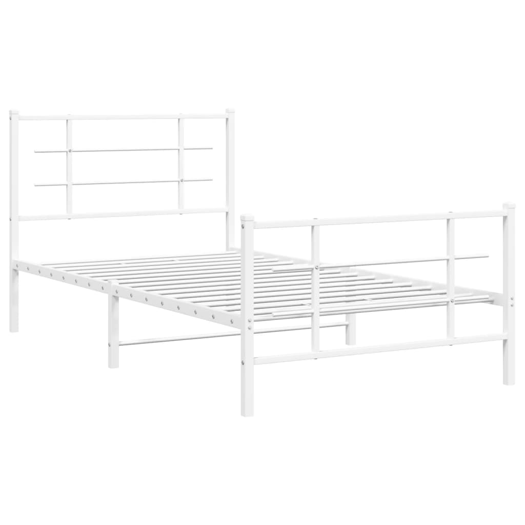 vidaXL Metalowa rama łóżka z wezgłowiem i zanóżkiem, biała, 100x200 cm