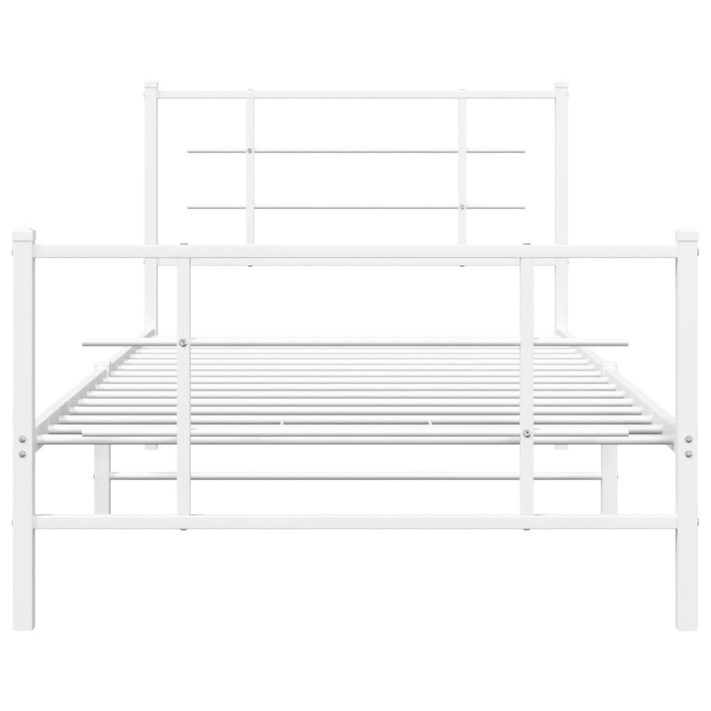 vidaXL Metalowa rama łóżka z wezgłowiem i zanóżkiem, biała, 100x200 cm