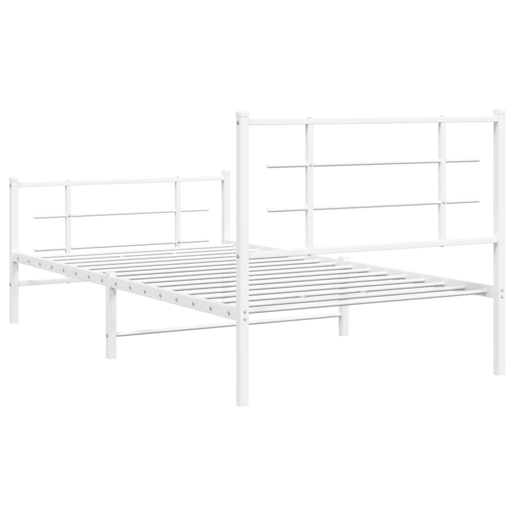 vidaXL Metalowa rama łóżka z wezgłowiem i zanóżkiem, biała, 100x200 cm