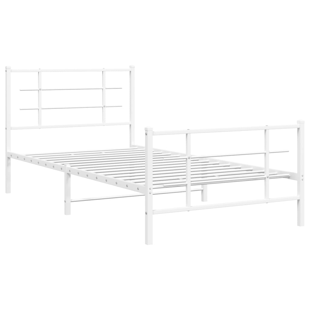 vidaXL Metalowa rama łóżka z wezgłowiem i zanóżkiem, biała, 107x203 cm