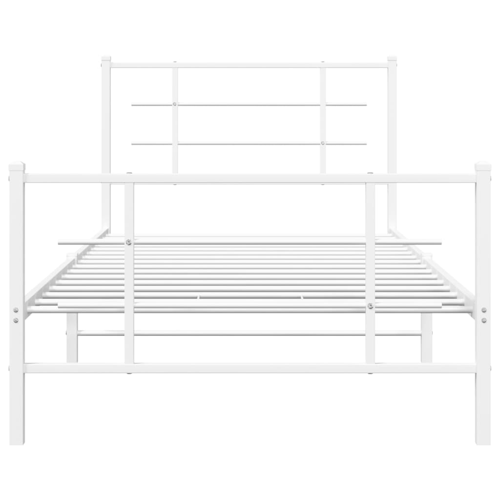 vidaXL Metalowa rama łóżka z wezgłowiem i zanóżkiem, biała, 107x203 cm