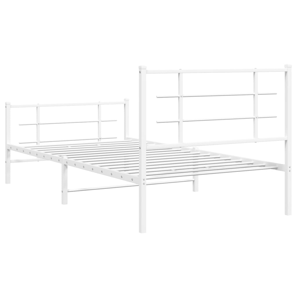vidaXL Metalowa rama łóżka z wezgłowiem i zanóżkiem, biała, 107x203 cm