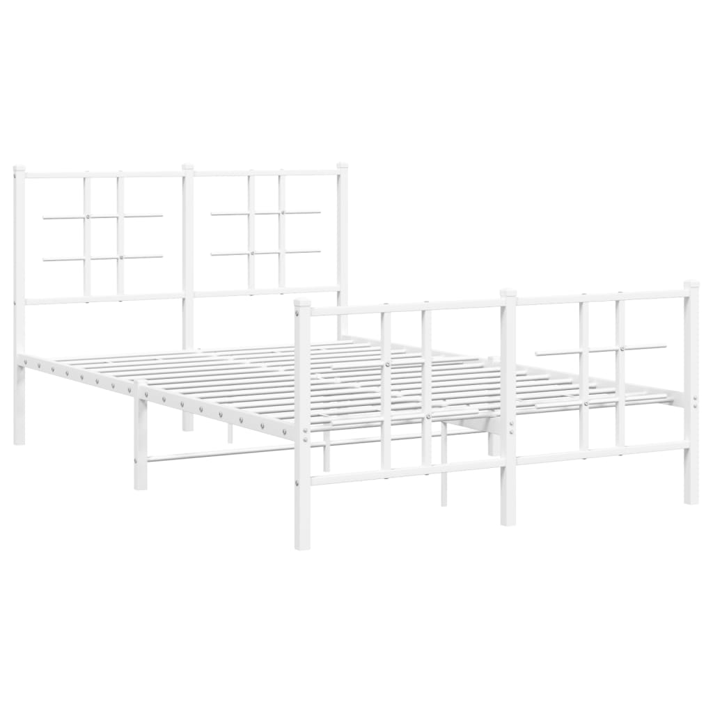 vidaXL Metalowa rama łóżka z wezgłowiem i zanóżkiem, biała, 120x200 cm