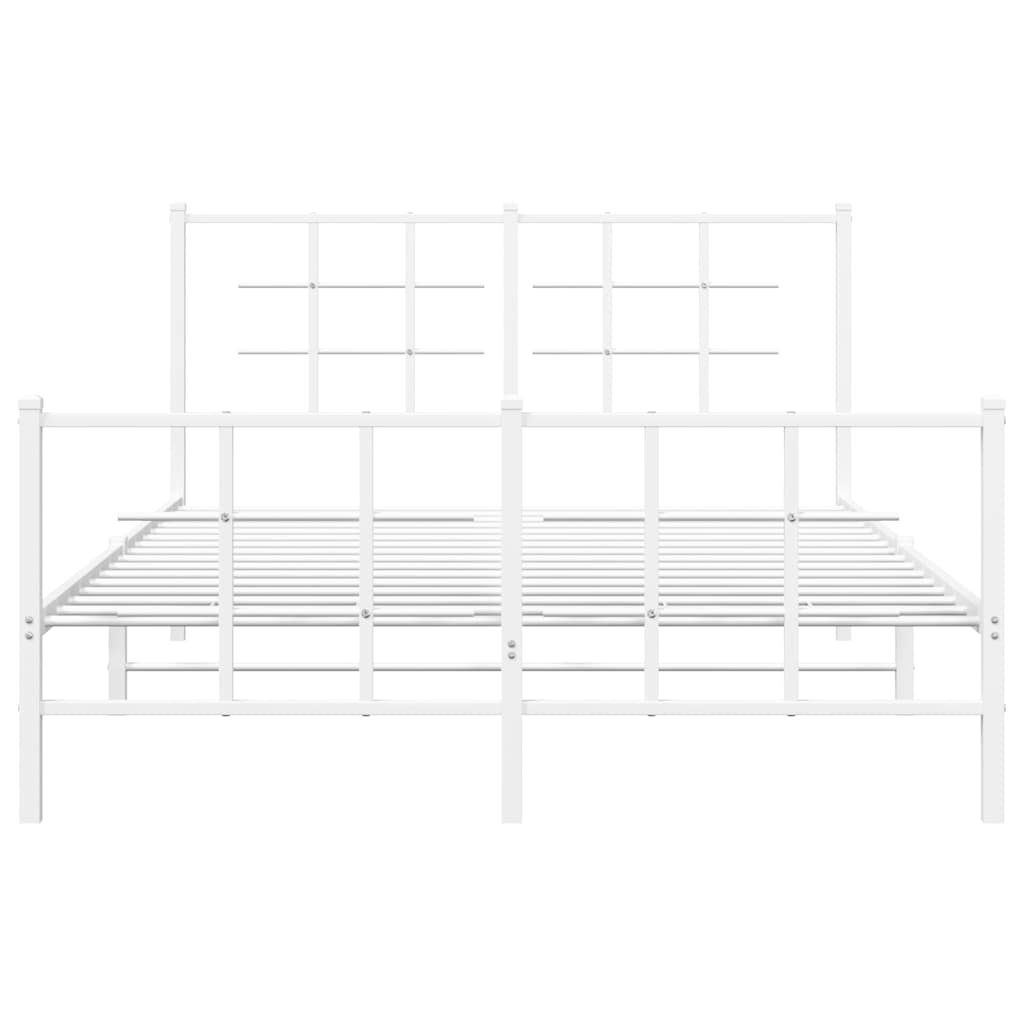 vidaXL Metalowa rama łóżka z wezgłowiem i zanóżkiem, biała, 135x190 cm
