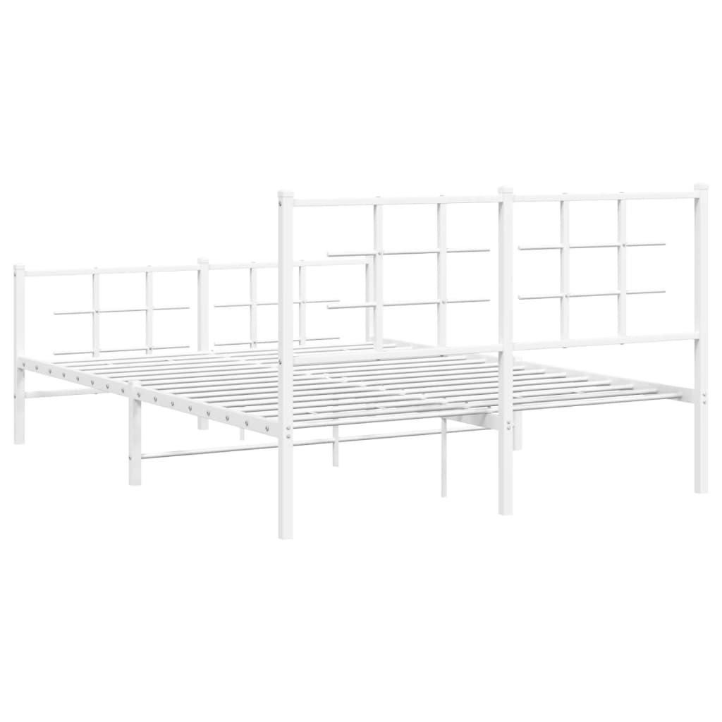vidaXL Metalowa rama łóżka z wezgłowiem i zanóżkiem, biała, 140x190 cm