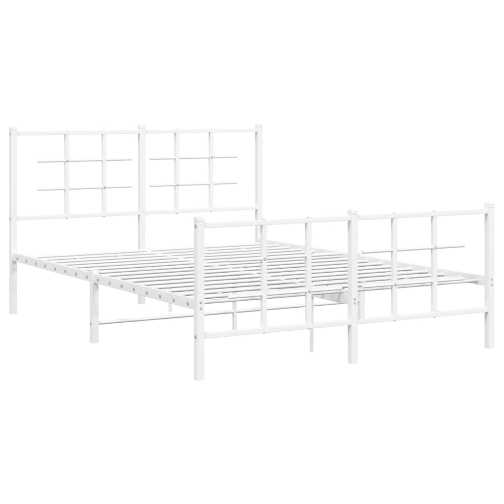 vidaXL Metalowa rama łóżka z wezgłowiem i zanóżkiem, biała, 140x200 cm