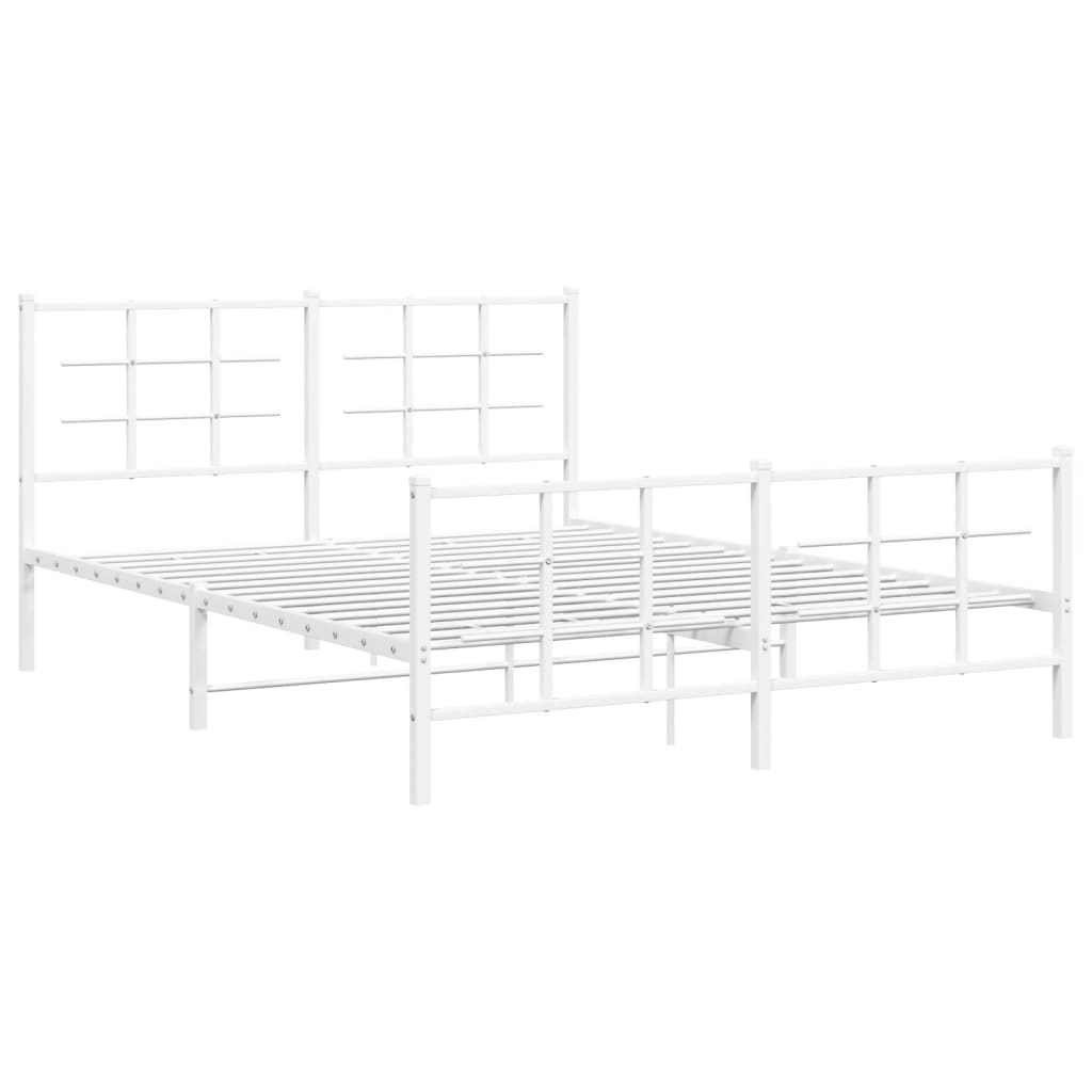 vidaXL Metalowa rama łóżka z wezgłowiem i zanóżkiem, biała, 150x200 cm