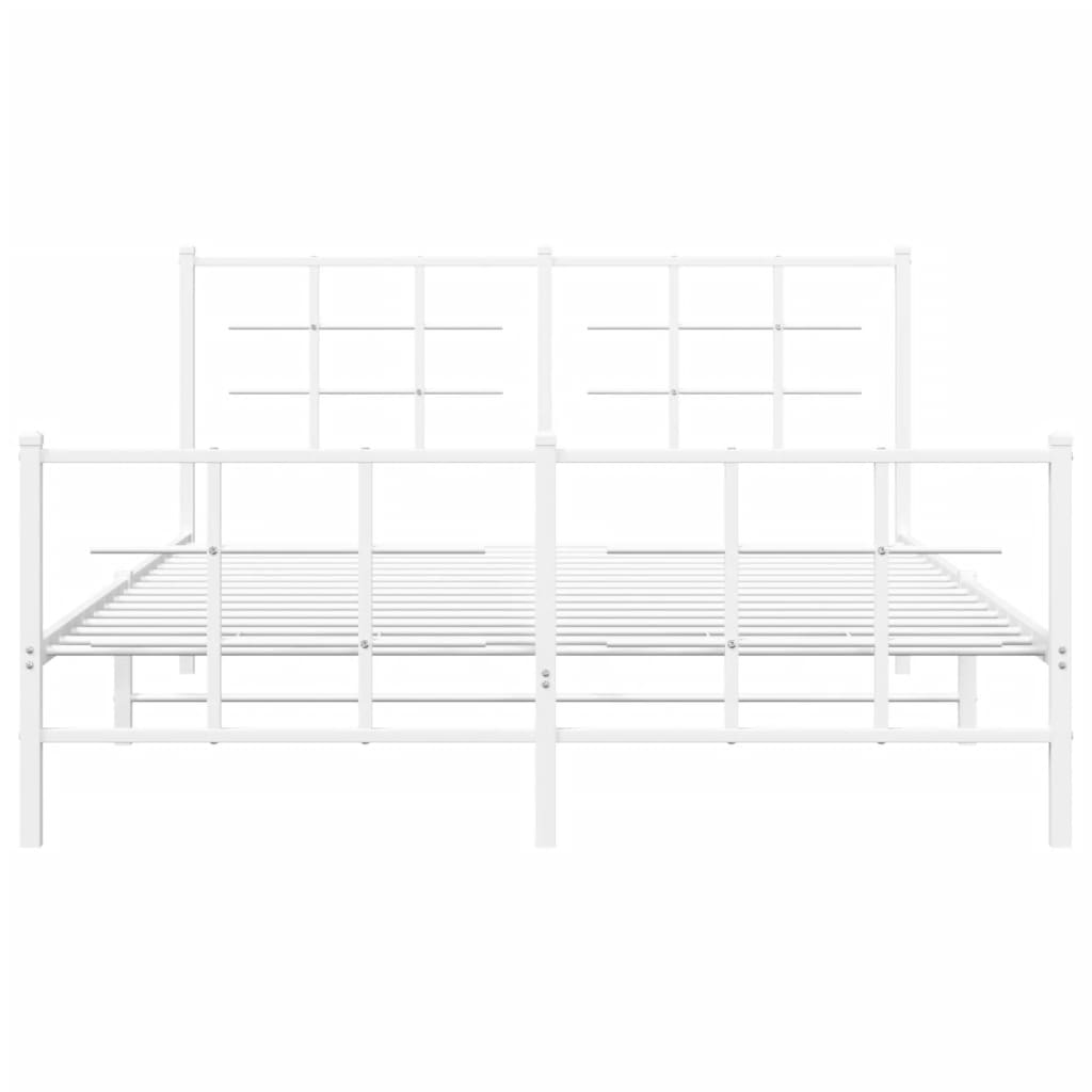 vidaXL Metalowa rama łóżka z wezgłowiem i zanóżkiem, biała, 150x200 cm