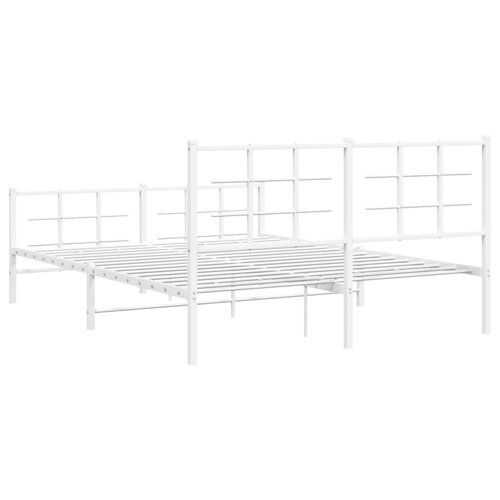 vidaXL Metalowa rama łóżka z wezgłowiem i zanóżkiem, biała, 150x200 cm