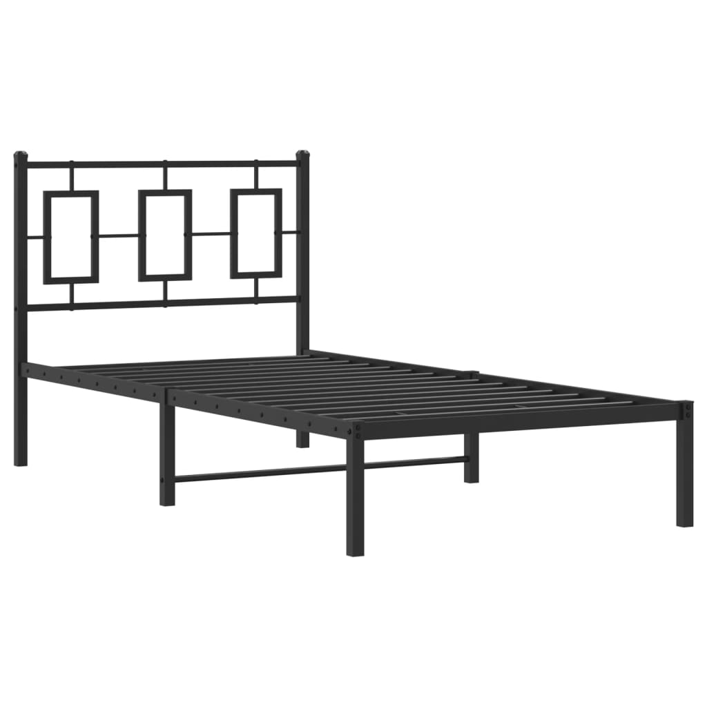 vidaXL Metalowa rama łóżka z wezgłowiem, czarna, 90x200 cm