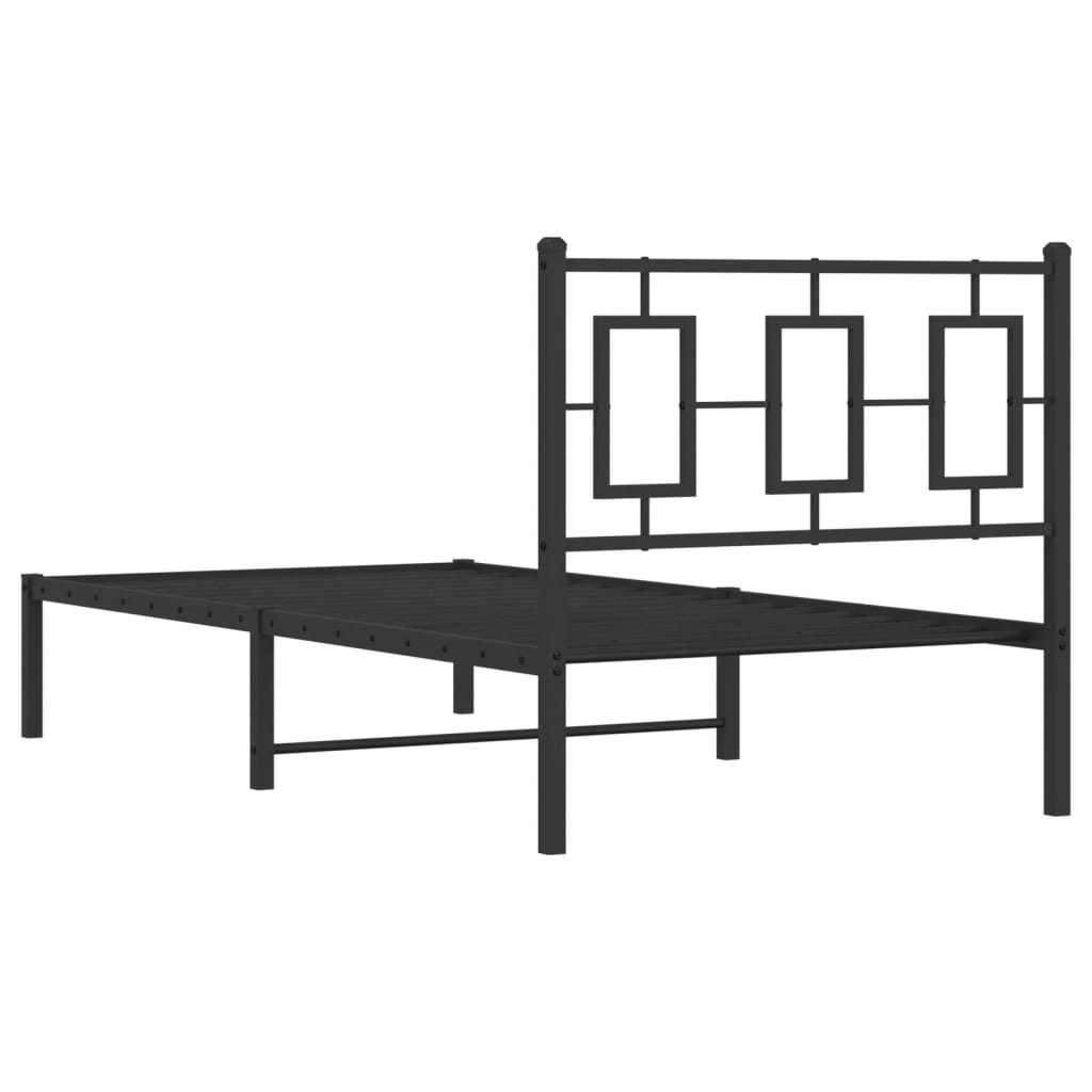 vidaXL Metalowa rama łóżka z wezgłowiem, czarna, 90x200 cm