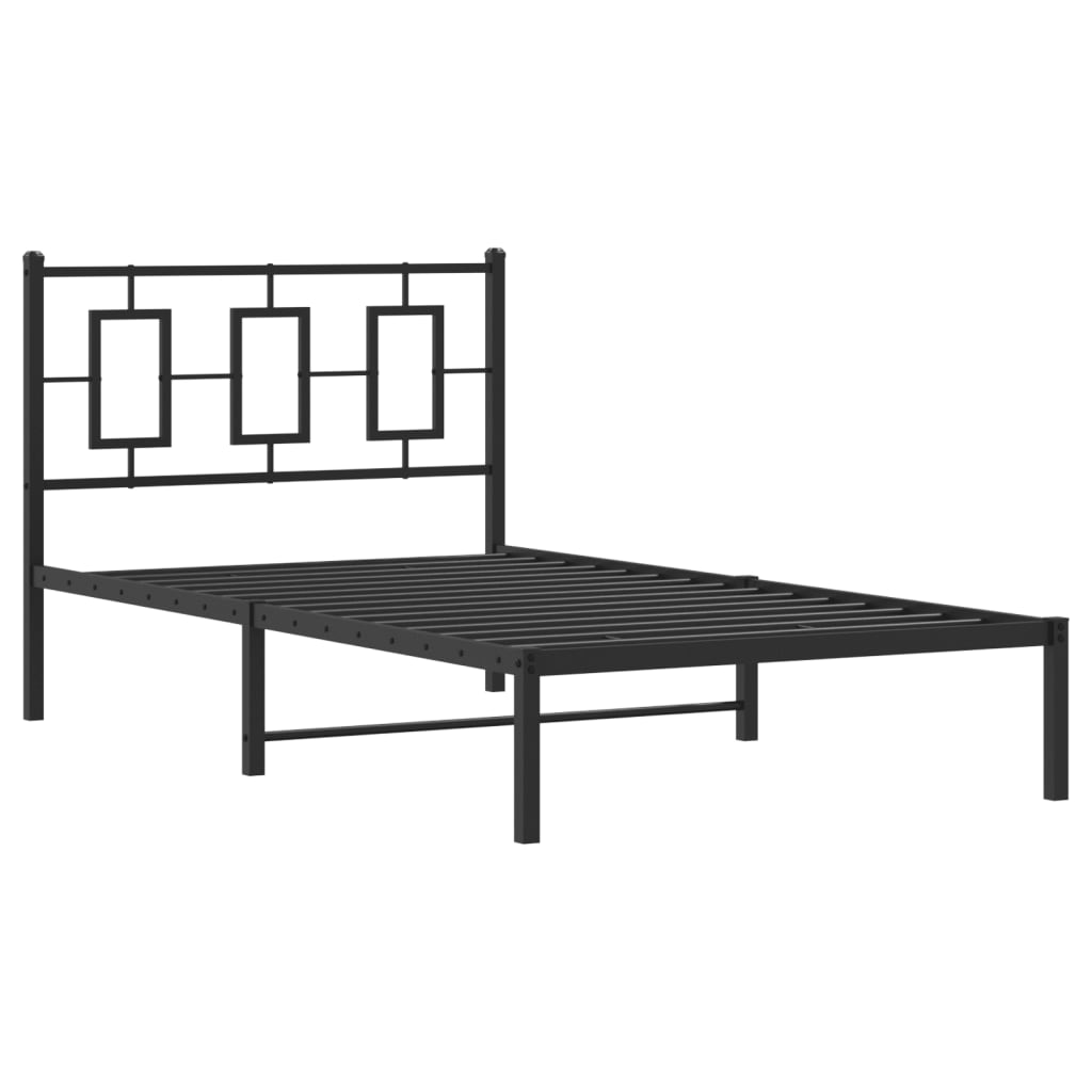 vidaXL Metalowa rama łóżka z wezgłowiem, czarna, 100x200 cm
