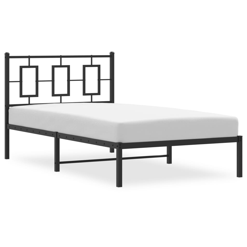 vidaXL Metalowa rama łóżka z wezgłowiem, czarna, 100x200 cm