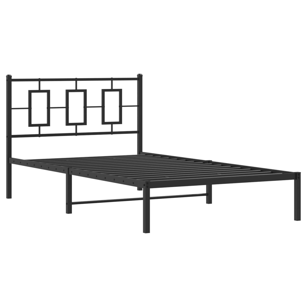 vidaXL Metalowa rama łóżka z wezgłowiem, czarna, 107x203 cm