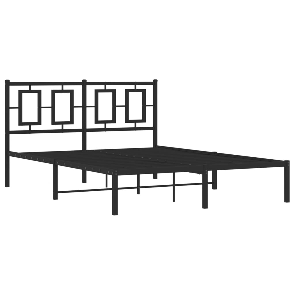 vidaXL Metalowa rama łóżka z wezgłowiem czarna, 140x200 cm