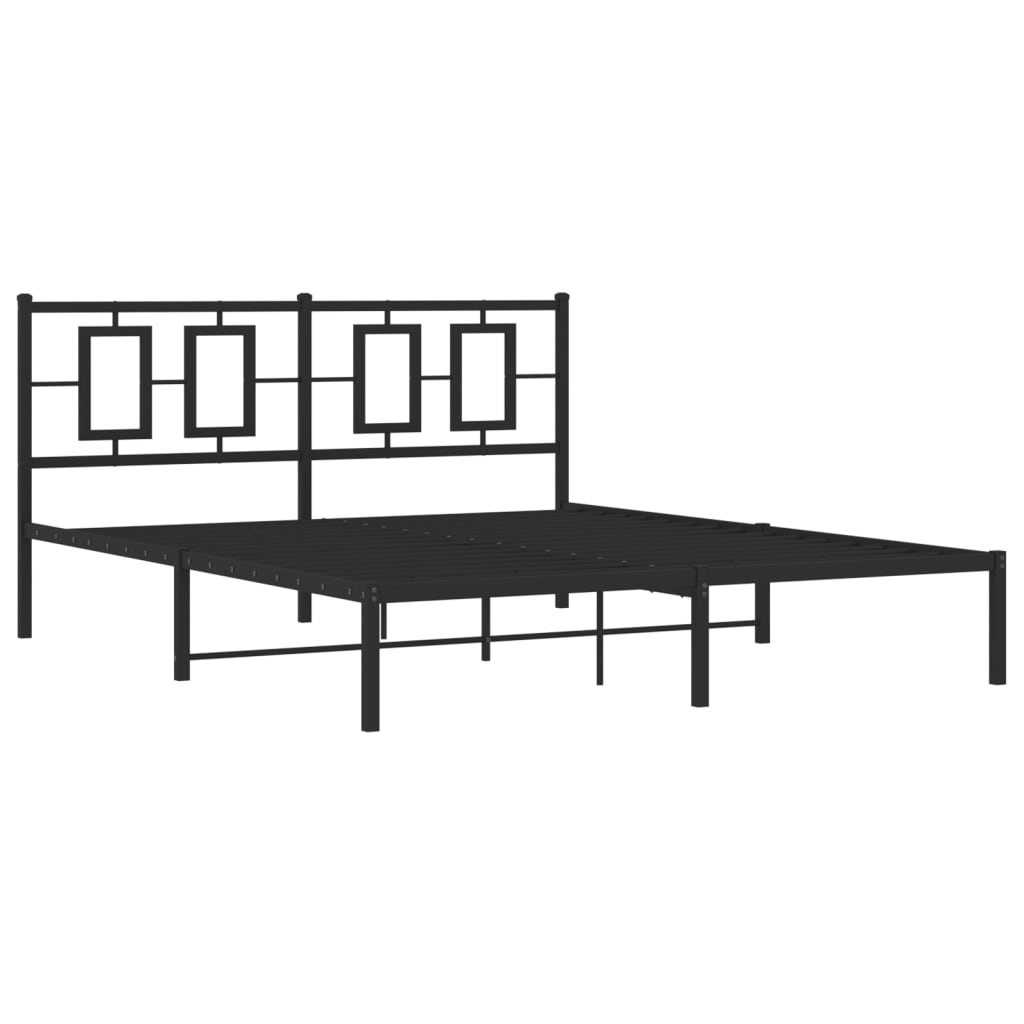 vidaXL Metalowa rama łóżka z wezgłowiem, czarna, 150x200 cm