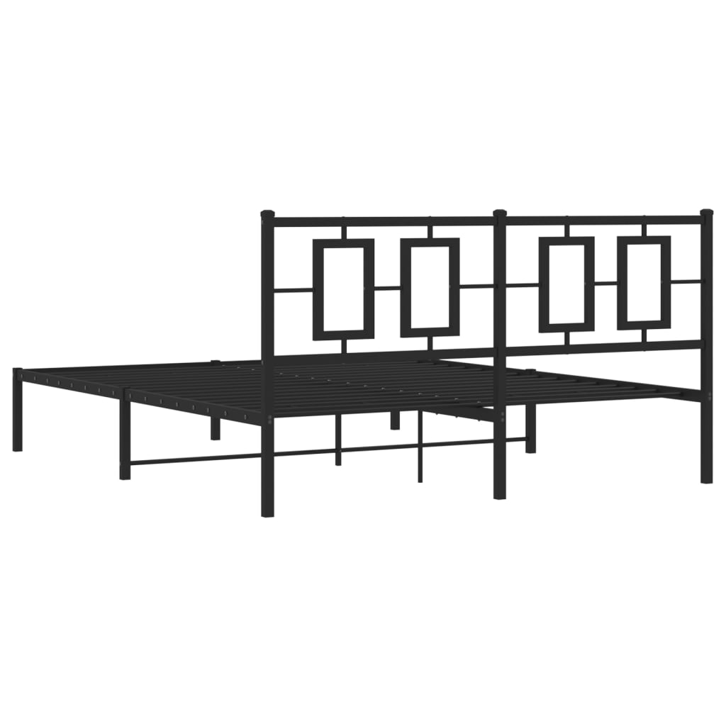 vidaXL Metalowa rama łóżka z wezgłowiem, czarna, 150x200 cm