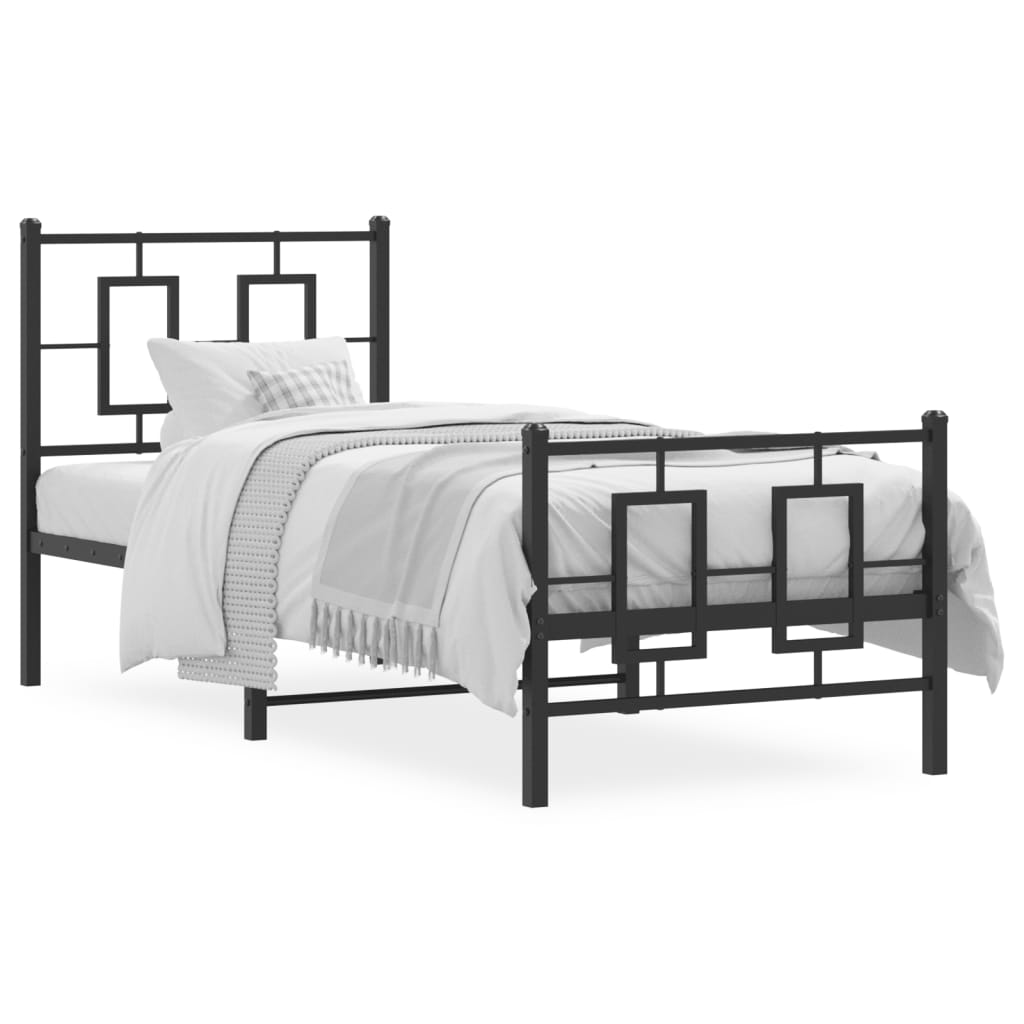 vidaXL Metalowa rama łóżka z wezgłowiem i zanóżkiem, czarna, 75x190 cm
