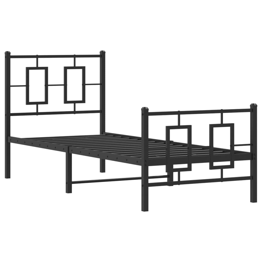 vidaXL Metalowa rama łóżka z wezgłowiem i zanóżkiem, czarna, 75x190 cm