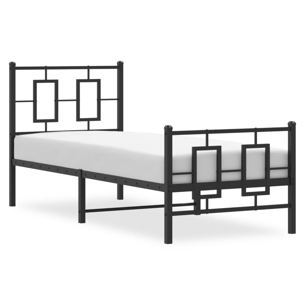 vidaXL Metalowa rama łóżka z wezgłowiem i zanóżkiem, czarna, 75x190 cm