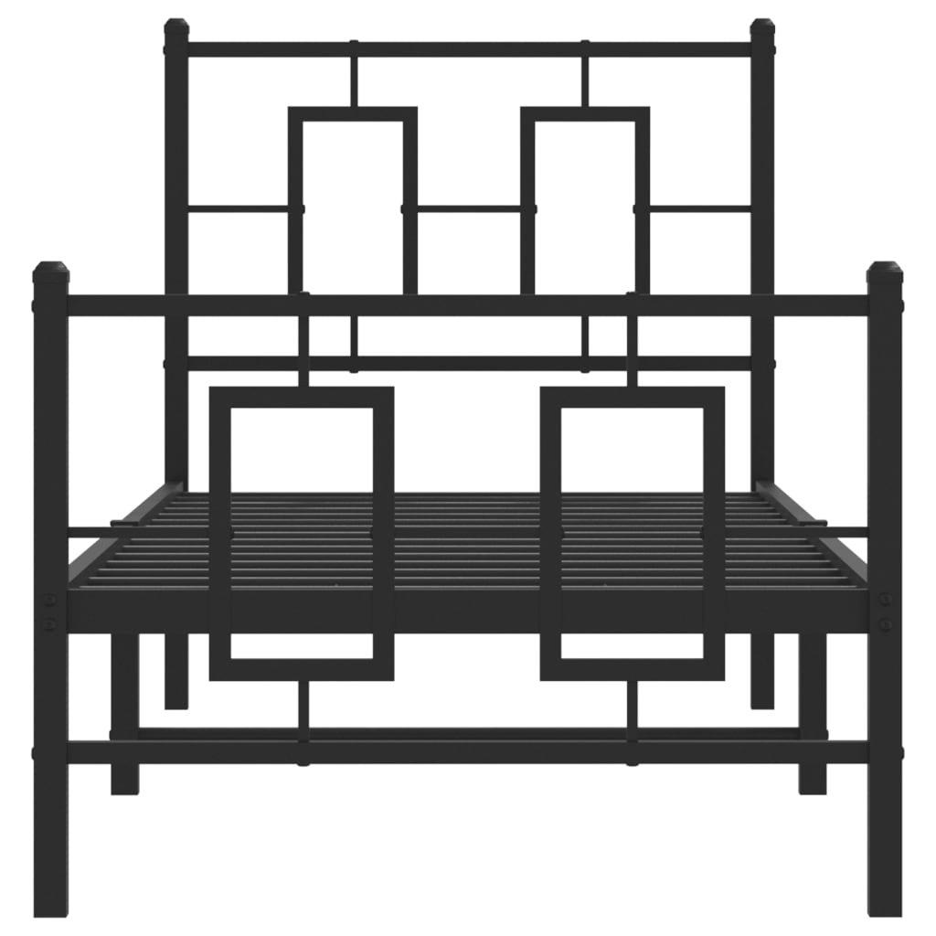 vidaXL Metalowa rama łóżka z wezgłowiem i zanóżkiem, czarna, 75x190 cm
