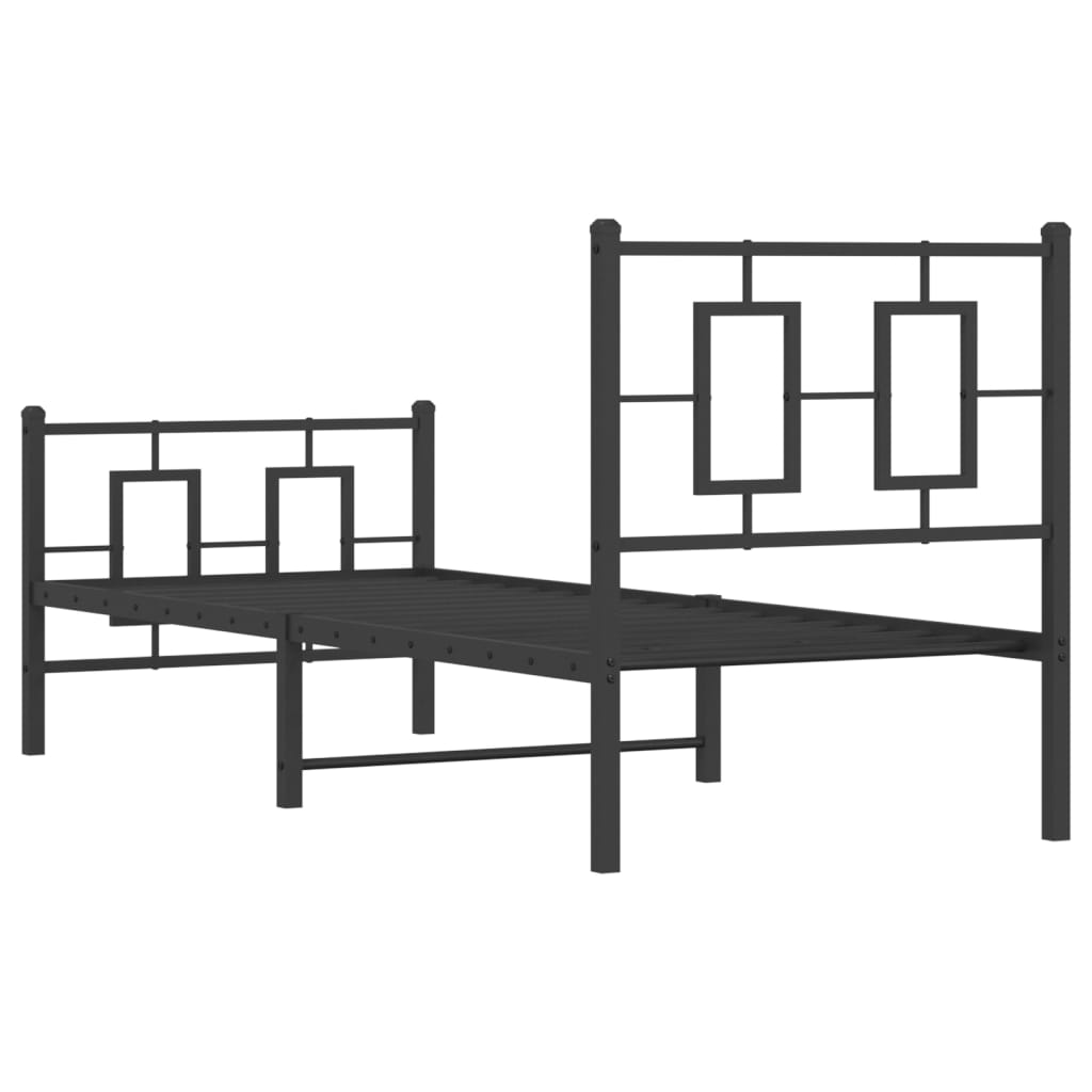 vidaXL Metalowa rama łóżka z wezgłowiem i zanóżkiem, czarna, 75x190 cm