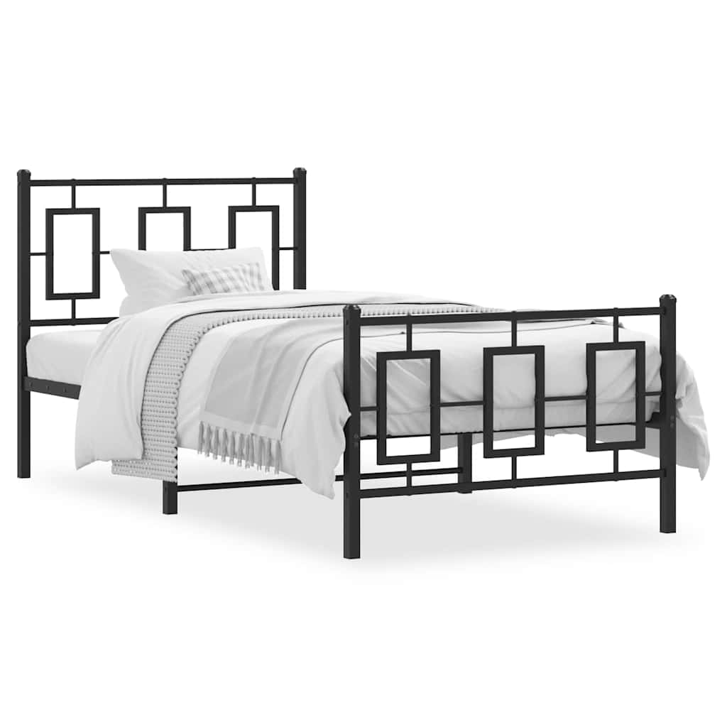 vidaXL Metalowa rama łóżka z wezgłowiem i zanóżkiem, czarna, 90x200 cm