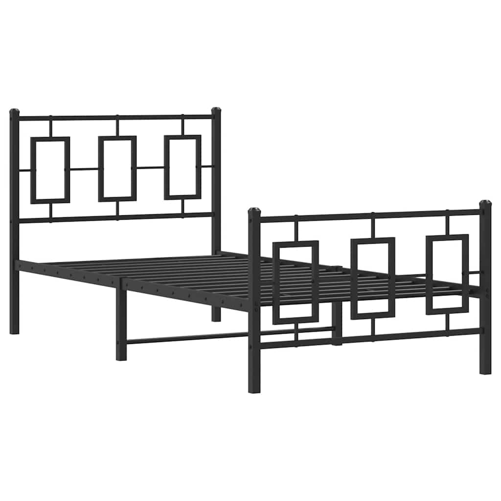 vidaXL Metalowa rama łóżka z wezgłowiem i zanóżkiem, czarna, 90x200 cm