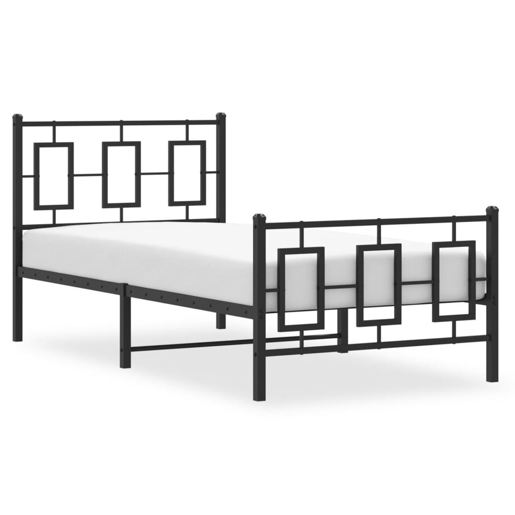 vidaXL Metalowa rama łóżka z wezgłowiem i zanóżkiem, czarna, 90x200 cm