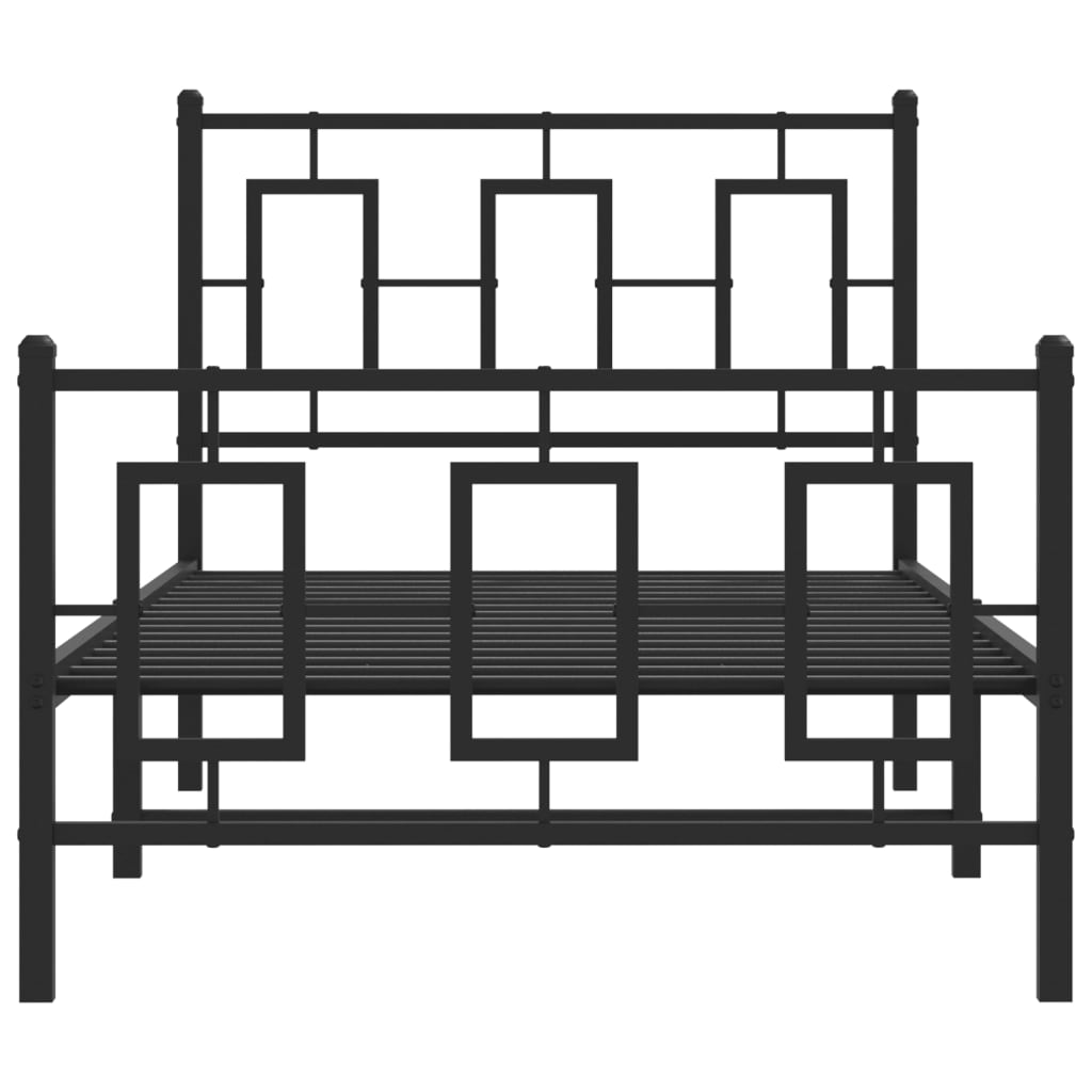 vidaXL Metalowa rama łóżka z wezgłowiem i zanóżkiem, czarna, 90x200 cm