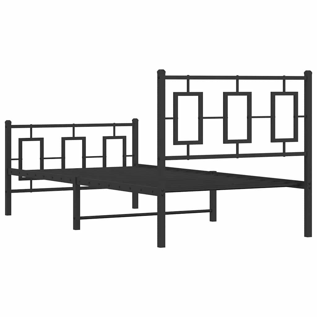 vidaXL Metalowa rama łóżka z wezgłowiem i zanóżkiem, czarna, 90x200 cm